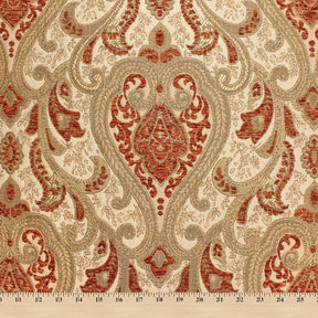 Spade Damask Chenille Upholster Brocade Jacquard Fabric SV579876 Beige / Rust 4
