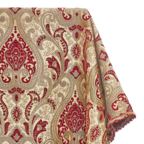 Spade Damask Chenille Upholster Brocade Jacquard Fabric SV579877 Beige / Burgundy 1