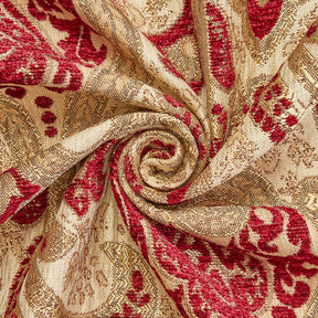 Spade Damask Chenille Upholster Brocade Jacquard Fabric SV579877 Beige / Burgundy 2