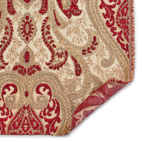Spade Damask Chenille Upholster Brocade Jacquard Fabric SV579877 Beige / Burgundy 3