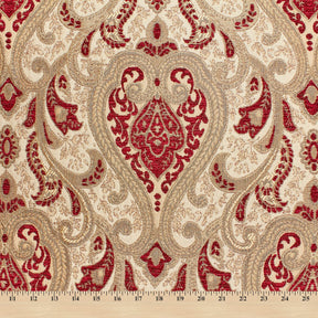 Spade Damask Chenille Upholster Brocade Jacquard Fabric SV579877 Beige / Burgundy 4