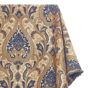 Spade Damask Chenille Upholster Brocade Jacquard Fabric SV579878 Beige / Royal Blue 1