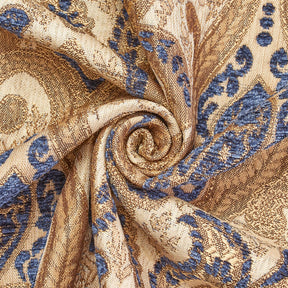 Spade Damask Chenille Upholster Brocade Jacquard Fabric SV579878 Beige / Royal Blue 2