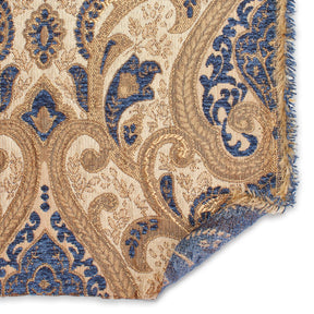 Spade Damask Chenille Upholster Brocade Jacquard Fabric SV579878 Beige / Royal Blue 3