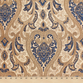 Spade Damask Chenille Upholster Brocade Jacquard Fabric SV579878 Beige / Royal Blue 4