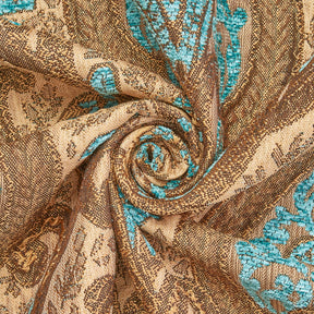 Spade Damask Chenille Upholster Brocade Jacquard Fabric SV579879 Beige / Turquoise 2