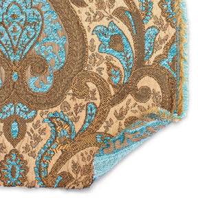 Spade Damask Chenille Upholster Brocade Jacquard Fabric SV579879 Beige / Turquoise 3