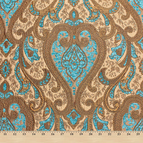 Spade Damask Chenille Upholster Brocade Jacquard Fabric SV579879 Beige / Turquoise 4