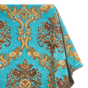 Victorian Damask Metallic Chenille Upholstery Brocade Jacquard Fabric SV579880 Turquoise / Gold 1