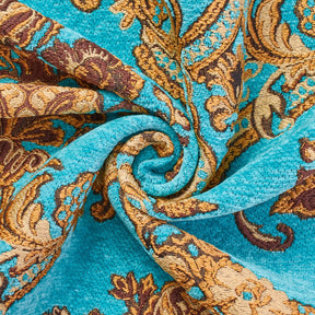 Victorian Damask Metallic Chenille Upholstery Brocade Jacquard Fabric SV579880 Turquoise / Gold 2