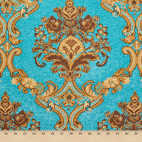 Victorian Damask Metallic Chenille Upholstery Brocade Jacquard Fabric SV579880 Turquoise / Gold 4