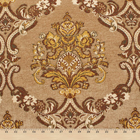 Victorian Damask Metallic Chenille Upholstery Brocade Jacquard Fabric SV579881 Tan / Burgundy 4