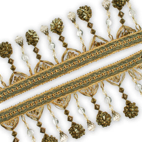 Beaded Pom Ball Tassel Fringe Trim SV579892 Gold / Sage 2