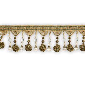 Beaded Pom Ball Tassel Fringe Trim SV579892 Gold / Sage 1
