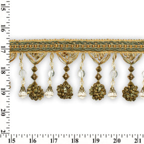 Beaded Pom Ball Tassel Fringe Trim SV579892 Gold / Sage 3