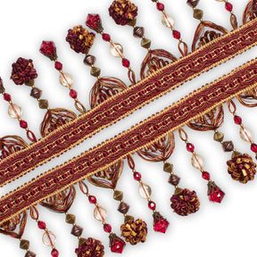 Beaded Pom Ball Tassel Fringe Trim SV579895 Gold / Burgundy 2