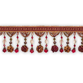 Beaded Pom Ball Tassel Fringe Trim SV579895 Gold / Burgundy 1