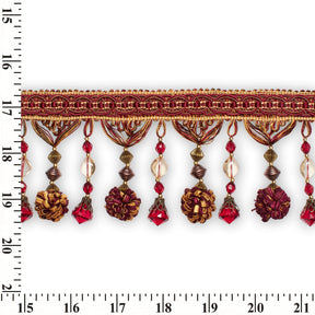 Beaded Pom Ball Tassel Fringe Trim SV579895 Gold / Burgundy 3