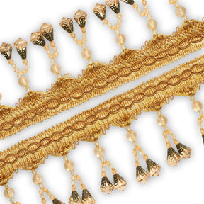 Dual Beaded Rhinestone Tassel Fringe Trim SV579903 Gold 2