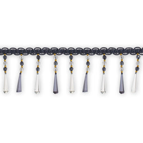 Tapered Baguette Rhinestone Tassel Fringe Trim SV579911 Navy Blue 1