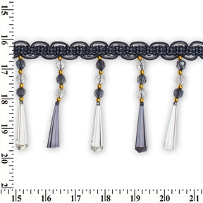 Tapered Baguette Rhinestone Tassel Fringe Trim SV579911 Navy Blue 3