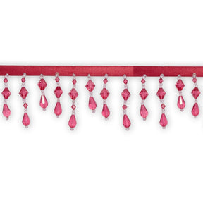 Small Teardrop Beaded Rhinestone Tassel Fringe Trim SV579915 Fuchsia 1