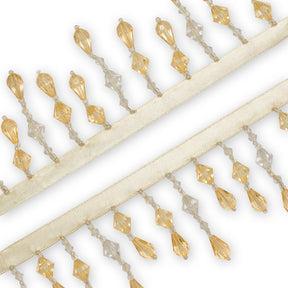Small Teardrop Beaded Rhinestone Tassel Fringe Trim SV579916 Light Yellow 2