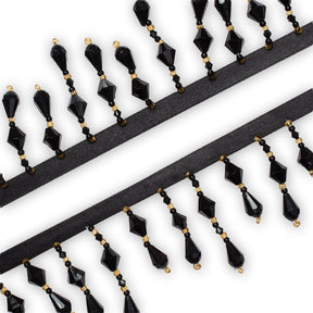 Small Teardrop Beaded Rhinestone Tassel Fringe Trim SV579919 Black / Gold 2
