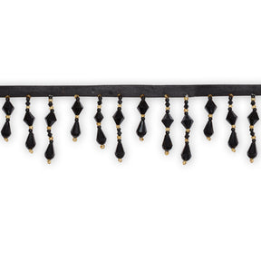 Small Teardrop Beaded Rhinestone Tassel Fringe Trim SV579919 Black / Gold 1