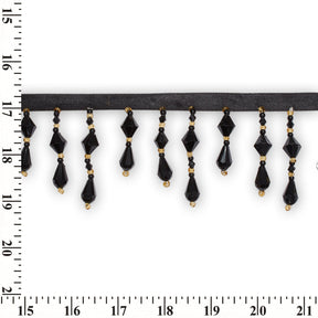 Small Teardrop Beaded Rhinestone Tassel Fringe Trim SV579919 Black / Gold 3