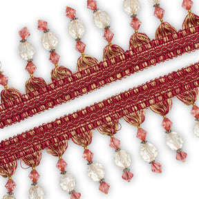 Ornamental Beaded Rhinestone Tassel Fringe Trim SV579927 Bugundy / Gold 2
