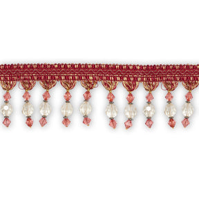 Ornamental Beaded Rhinestone Tassel Fringe Trim SV579927 Bugundy / Gold 1
