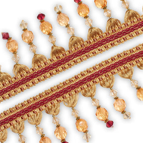 Ornamental Beaded Rhinestone Tassel Fringe Trim SV579928 Gold / Burgundy 2