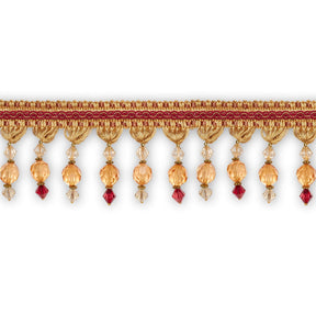 Ornamental Beaded Rhinestone Tassel Fringe Trim SV579928 Gold / Burgundy 1