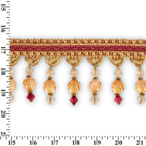 Ornamental Beaded Rhinestone Tassel Fringe Trim SV579928 Gold / Burgundy 3