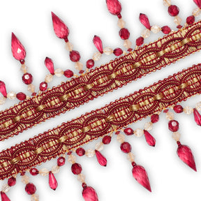Pear Drop Beaded Rhinestone Tassel Fringe Trim SV579934 Gold / Burgundy 2