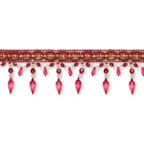 Pear Drop Beaded Rhinestone Tassel Fringe Trim SV579934 Gold / Burgundy 1