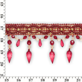 Pear Drop Beaded Rhinestone Tassel Fringe Trim SV579934 Gold / Burgundy 3
