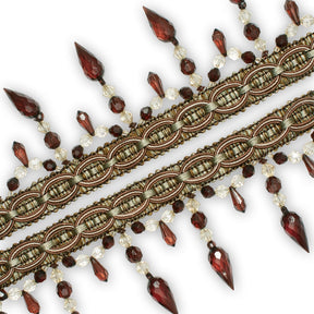 Pear Drop Beaded Rhinestone Tassel Fringe Trim SV579936 Sage / Brown 2