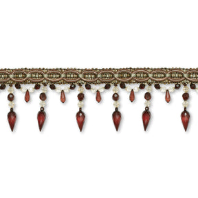 Pear Drop Beaded Rhinestone Tassel Fringe Trim SV579936 Sage / Brown 1