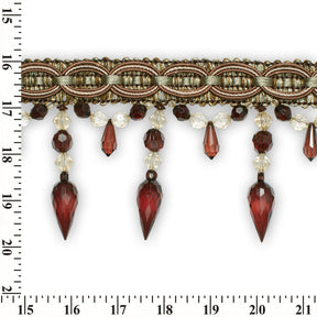 Pear Drop Beaded Rhinestone Tassel Fringe Trim SV579936 Sage / Brown 3