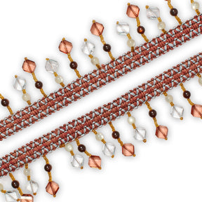 Square Beaded Rhinestone Tassel Fringe Trim SV579937 Chestnut Brown / Light Blue 2
