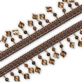Square Beaded Rhinestone Tassel Fringe Trim SV579938 Brown 2