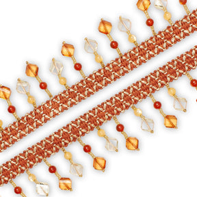 Square Beaded Rhinestone Tassel Fringe Trim SV579940 Orange / Ivory 2