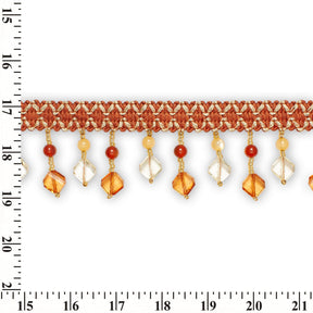 Square Beaded Rhinestone Tassel Fringe Trim SV579940 Orange / Ivory 3