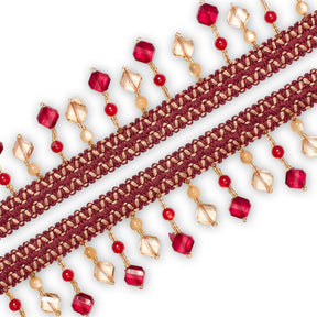 Square Beaded Rhinestone Tassel Fringe Trim SV579943 Burgundy / Gold 2