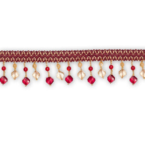 Square Beaded Rhinestone Tassel Fringe Trim SV579943 Burgundy / Gold 1
