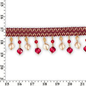 Square Beaded Rhinestone Tassel Fringe Trim SV579943 Burgundy / Gold 3