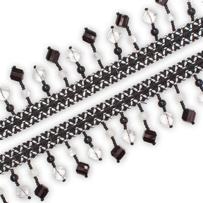 Square Beaded Rhinestone Tassel Fringe Trim SV579944 Black / White 2