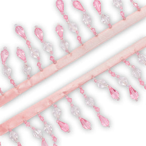 Small Teardrop Beaded Rhinestone Tassel Fringe Trim SV579952 Pink 2